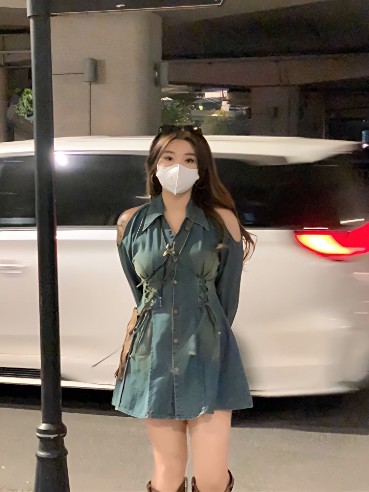 【品牌LALADUDU】胖mm時尚復古牛仔連衣裙女性感氣質收腰顯瘦短裙