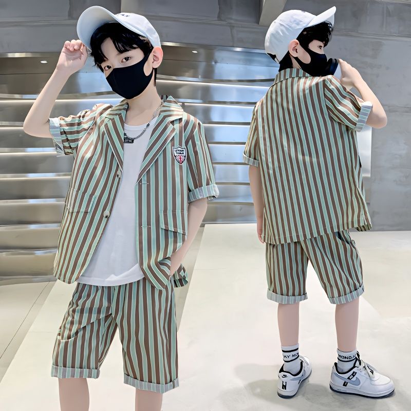 男童夏装西装套装新款夏季韩版男孩帅气中大童夏天时尚三件套