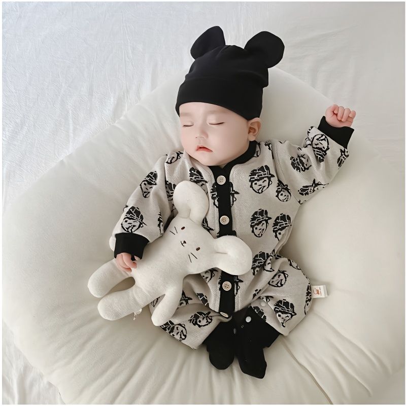 Baby knitted jumpsuit spring and autumn baby boys and girls spring thin harem clothes super cute newborn baby crawling clothes outing clothes