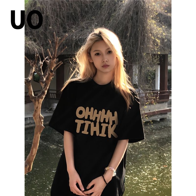 UO100% cotton 2023 summer new American style fried street black t-shirt men and women loose slim trendy brand top women