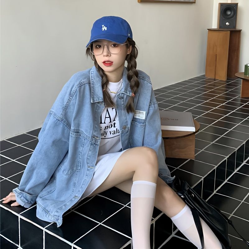 Early autumn denim jacket female spring and autumn 2021 new loose Korean bf mid-length summer thin section ins trend