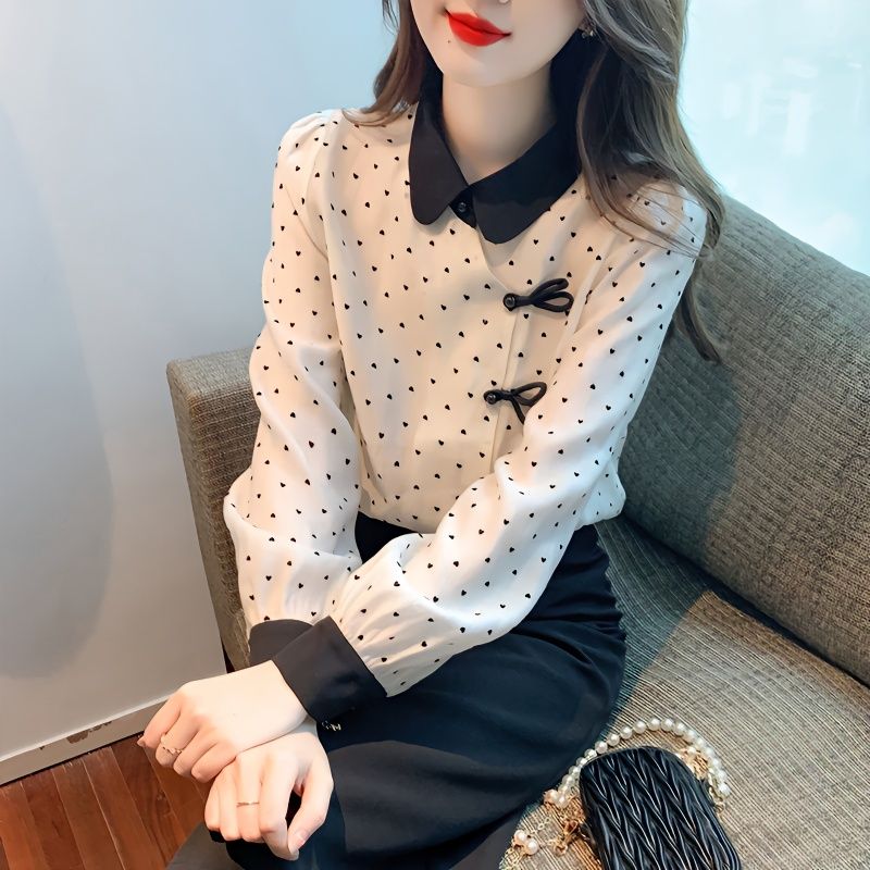 新中式娃娃領襯衫春裝女2023新款減齡漂亮洋氣小衫長袖顯瘦小上衣