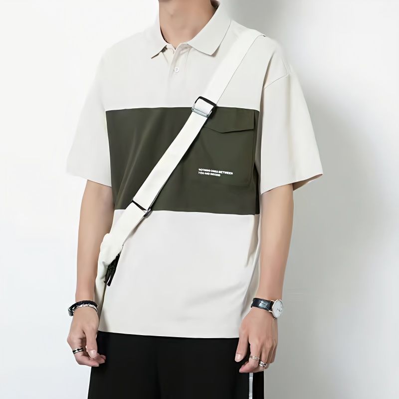夏季新款polo衫男士撞色翻領短袖t恤青年時尚休閒拼色加大碼上衣