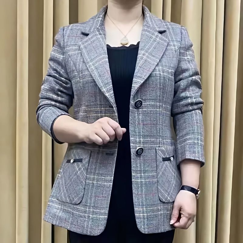 春秋新款妈妈装格子西装外套高档洋气上衣减龄显瘦西服外套女