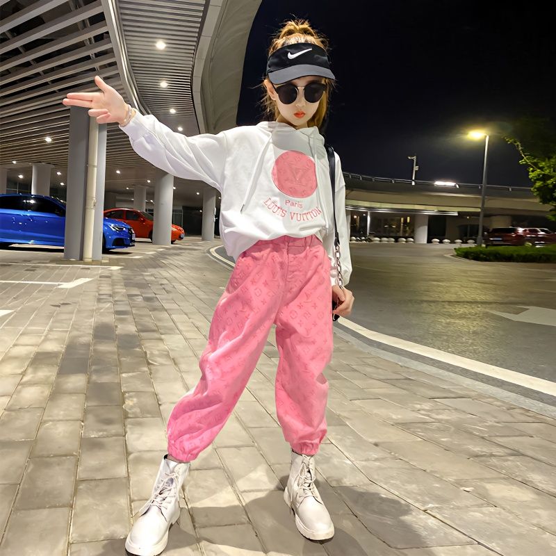 兒童套裝女洋氣春秋裝2023新款女孩時尚衛衣女童中大童運動兩件套