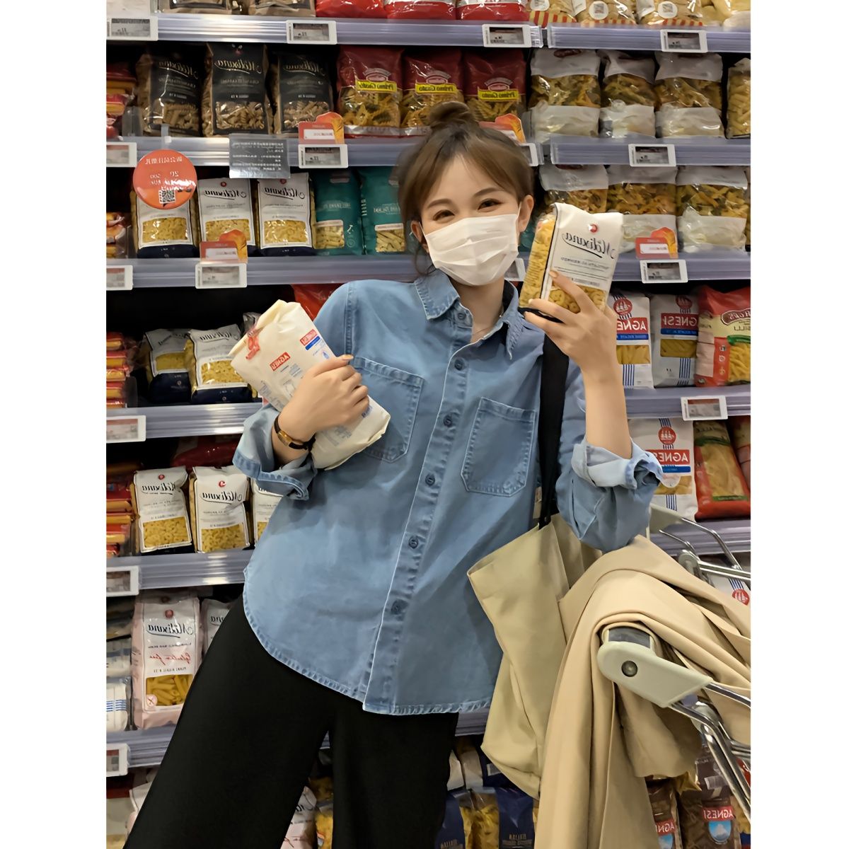 漫汐茹 新款小個子淺藍色做舊復古牛仔襯衫女寬鬆疊穿長袖襯衣潮