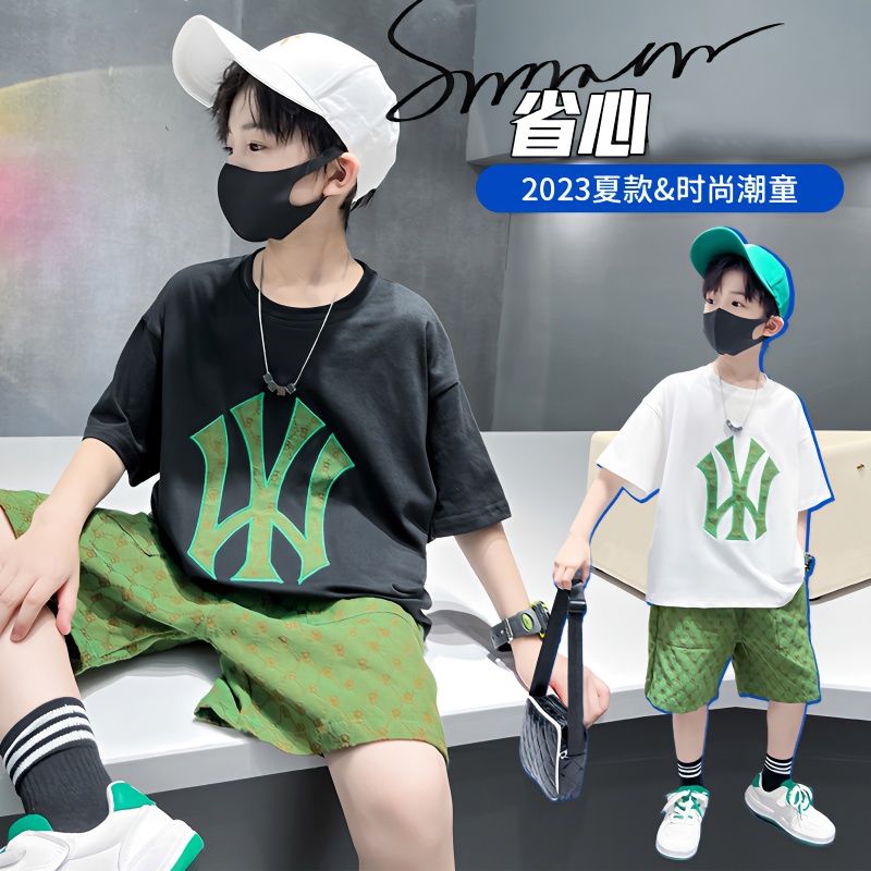 100%純棉男童短袖t恤夏裝2023新款兒童體恤半袖男孩洋氣上衣童裝