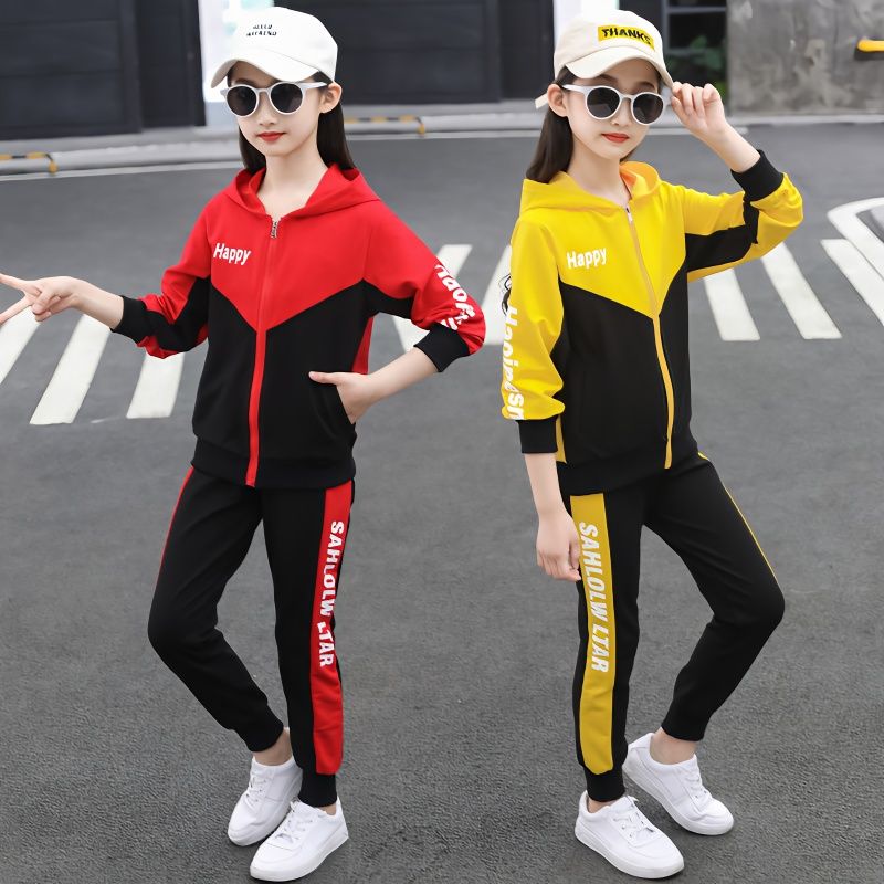 女童秋裝套裝洋氣2023新款時髦網紅兒童中大童春秋女孩運動兩件套