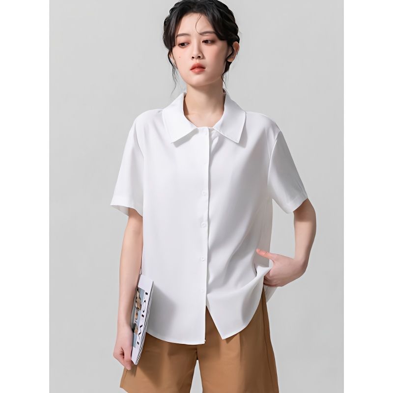 格瑞吉奧法式白色氣質襯衫女春夏新款設計感小眾百搭別致短袖上衣