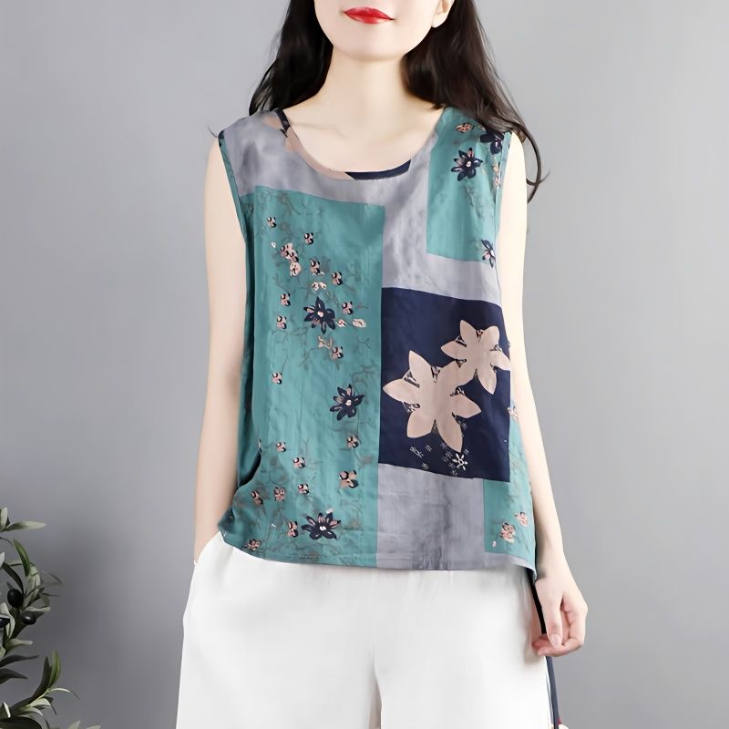 Ethnic Cotton Linen Women's Artistic Vest Spring Summer 2025 New Floral Chinese Style Sleeveless_voghion.com