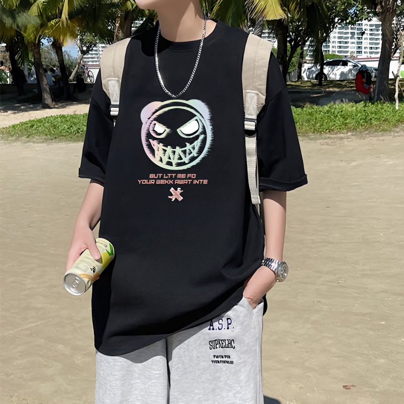 男士夏季新款短袖男t恤潮流百搭帥氣打底五分袖ins體恤衫男1/2件