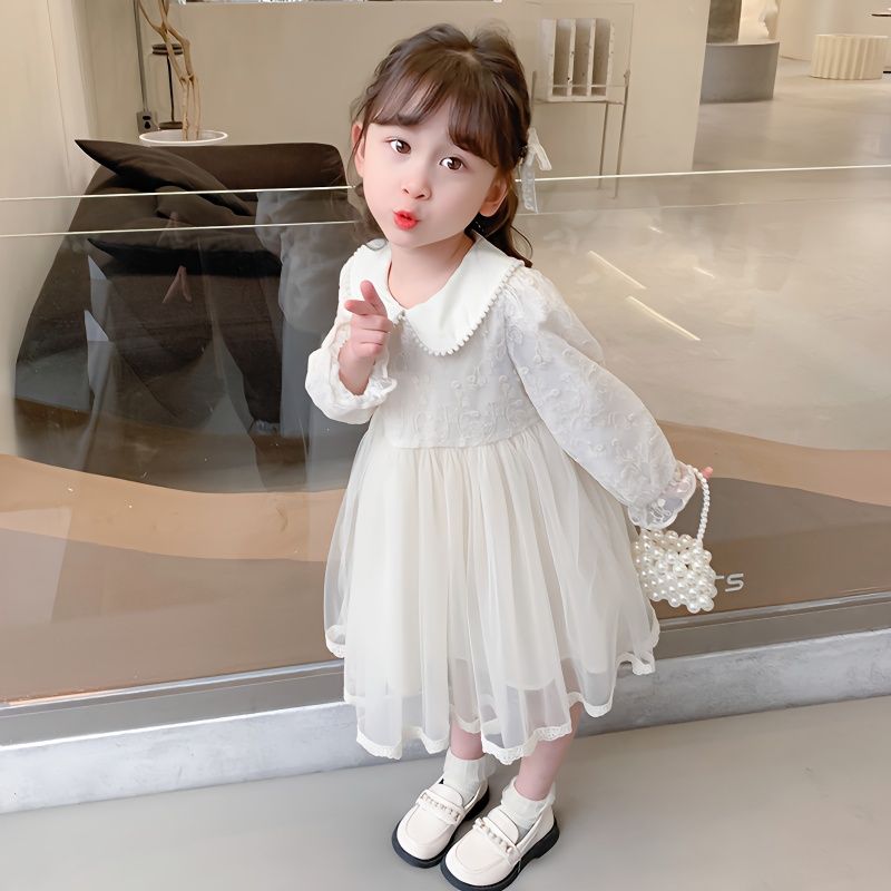 女童長袖連衣裙秋裝2023新款童裝春秋寶寶公主裙秋季小童兒童裙子