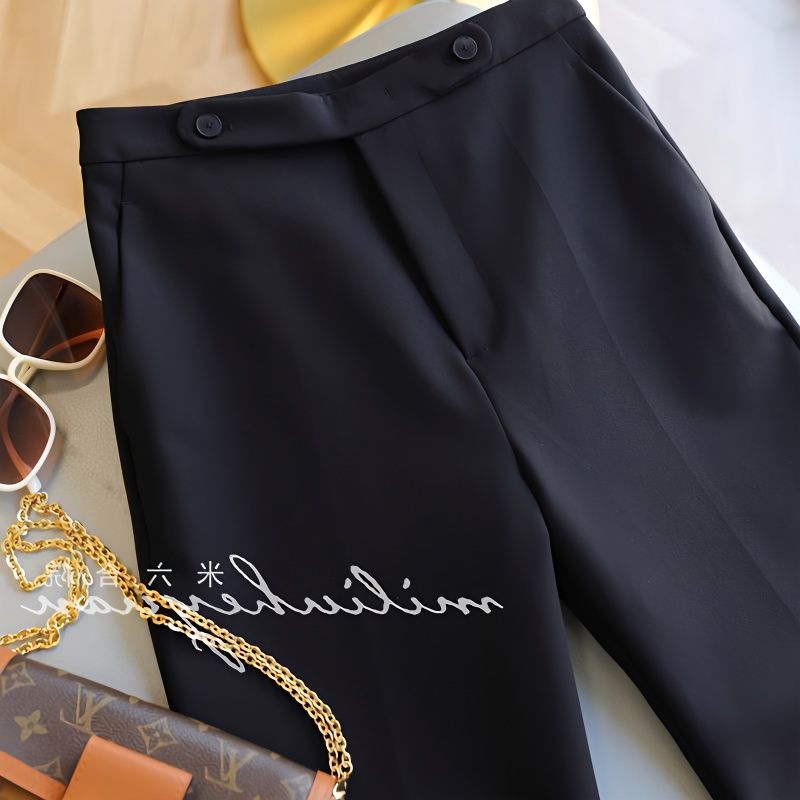 Foreign trade first-line brand counters have withdrawn women's black high-waisted wide-leg nine-point trousers with cut labels
