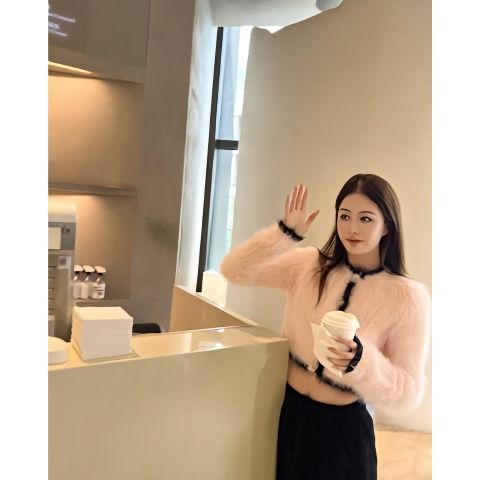 美拉德純欲名媛冬季小香風仿貂毛加厚毛衣百搭針織衫上衣森系毛毛