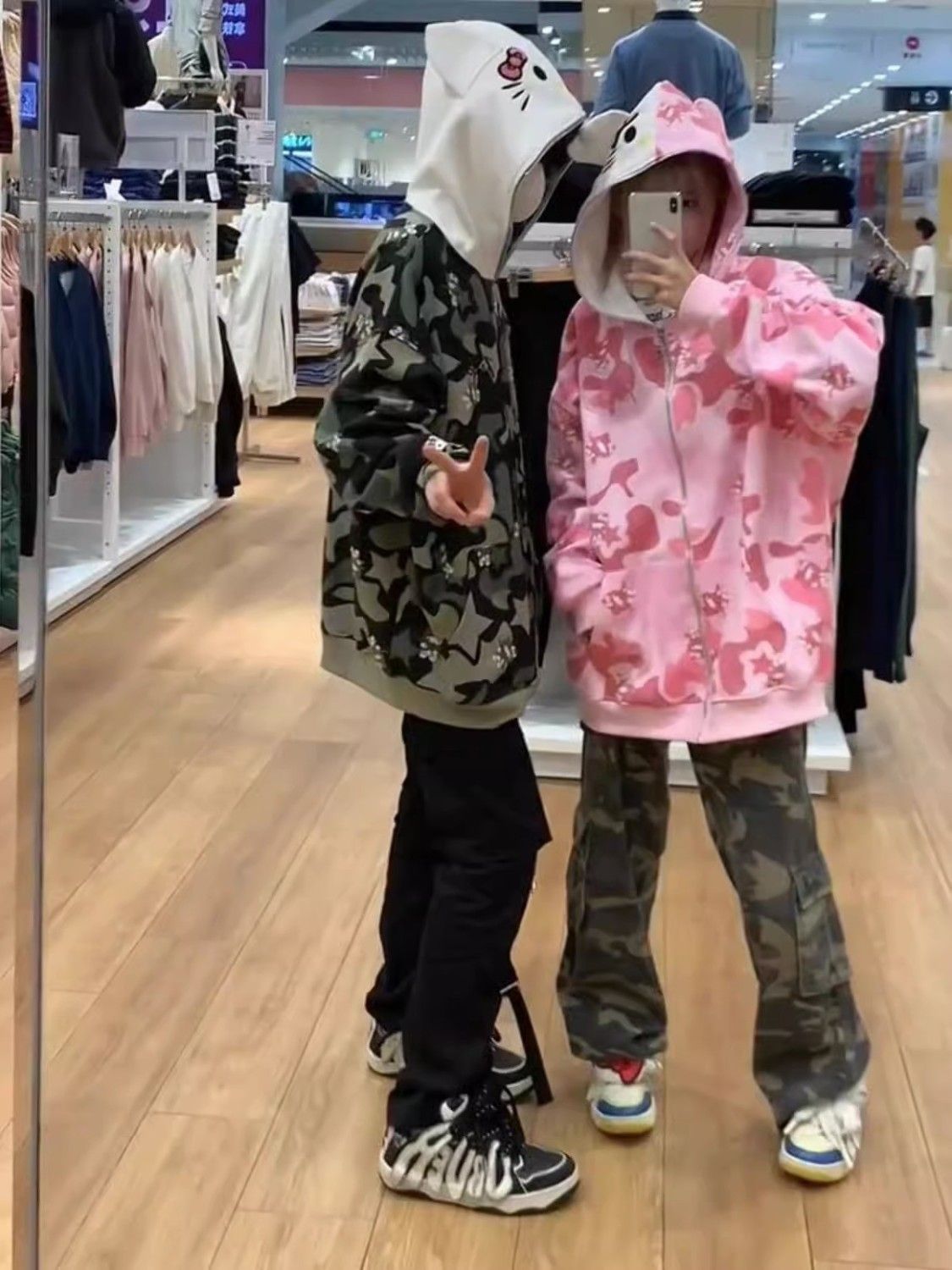 美式凱蒂貓滿印連帽加絨衛衣女寬鬆情侶設計感小眾拉鏈開衫外套潮