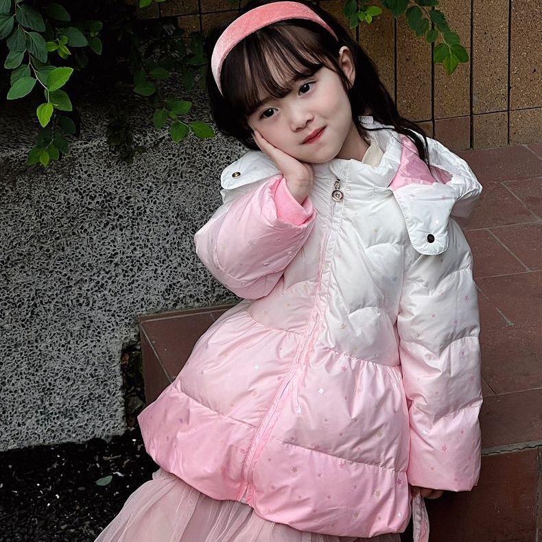 女小童羽絨服2023新款韓版洋氣中長款公主風可愛蝴蝶翅膀冬季外套