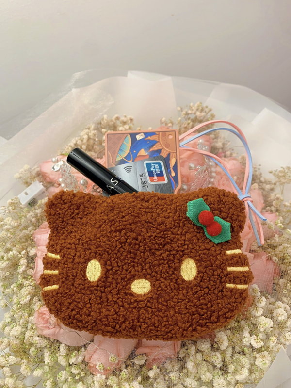 Autumn and winter new high-looking Kitty cute retro crossbody storage coin purse plush velvet bag headphone bag