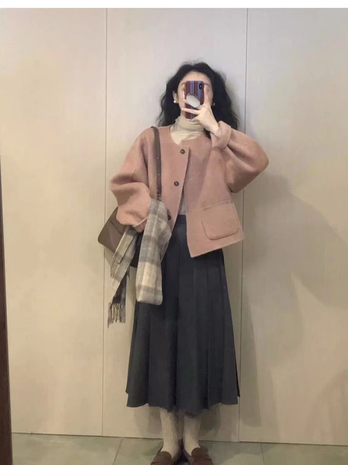粉色短款呢子大衣女2023秋冬新款韓系小個子氣質小香風毛呢外套潮