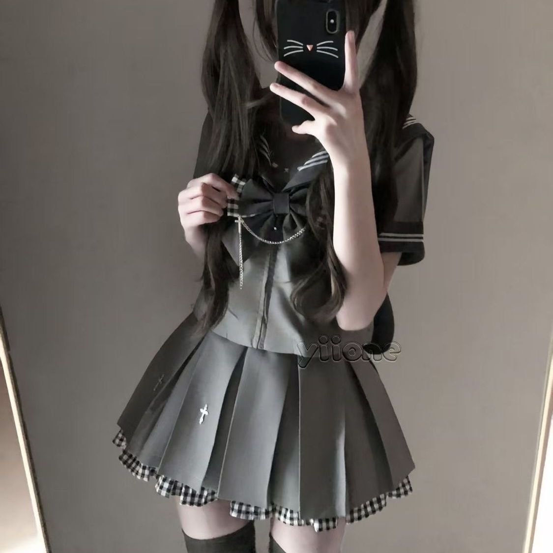 十字蝶JK原创正品甜酷灰色短袖水手服制服套装