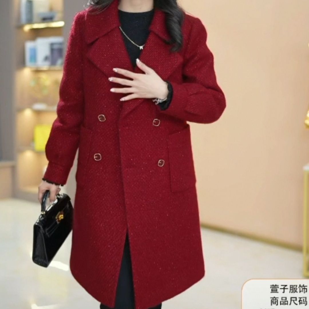高端托卡戎羽絨外套女2023秋冬爆款中長款顯瘦時尚呢子大衣婚宴服