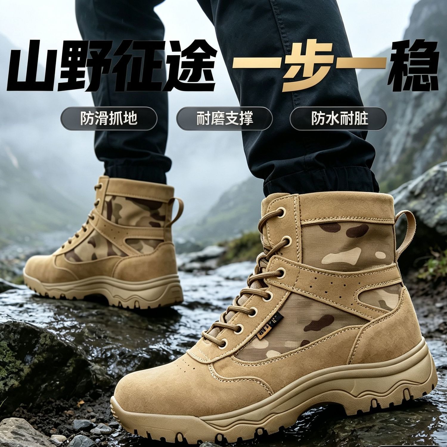 登山靴男士高帮轻便户外减震特种兵战术靴防滑耐磨中帮超轻沙漠靴
