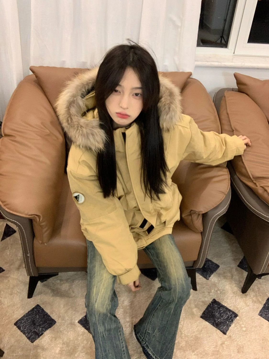 工裝風羽絨棉服女2023冬季新款中長款寬鬆加厚派克服ins棉服外套