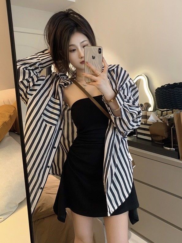 秋季女裝長袖條紋襯衫女外穿內搭韓版疊穿高級寬鬆襯衣上衣女洋氣