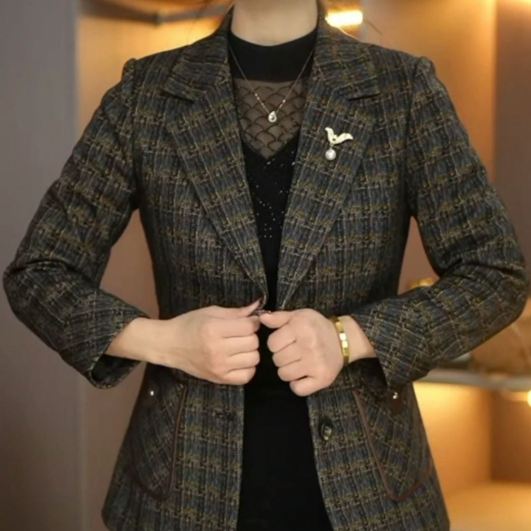 Bolai Worsted Mom Autumn Jacket 2023 New Fashion Suit Women's Light Luxury Plaid Thick Suit Top