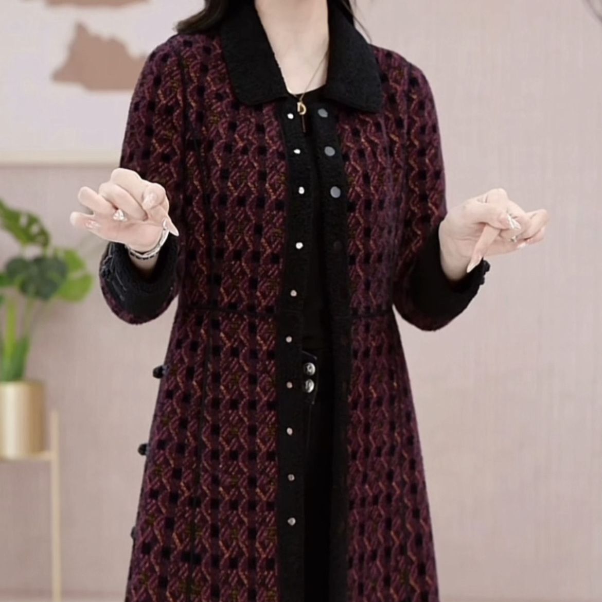 高檔輕奢雪爾絨外套女中長款2023新款秋冬裝韓版媽媽洋氣外穿大衣