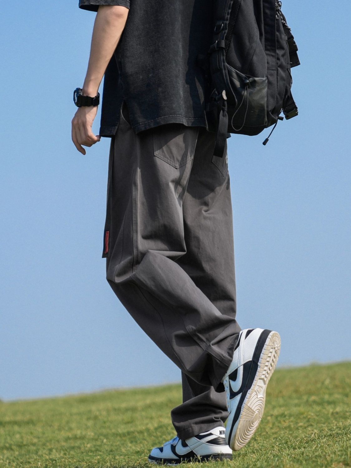 黑色直筒工装裤男秋季美式男生裤子潮流日系简约宽松休闲垂感长裤