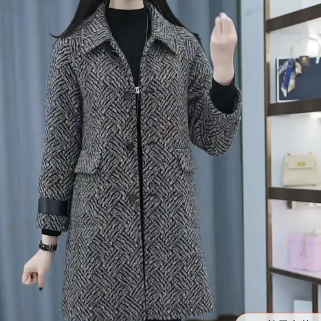 時尚雪爾絨中長外套夾棉加厚2023秋冬款外穿高檔厚款大衣中年女裝
