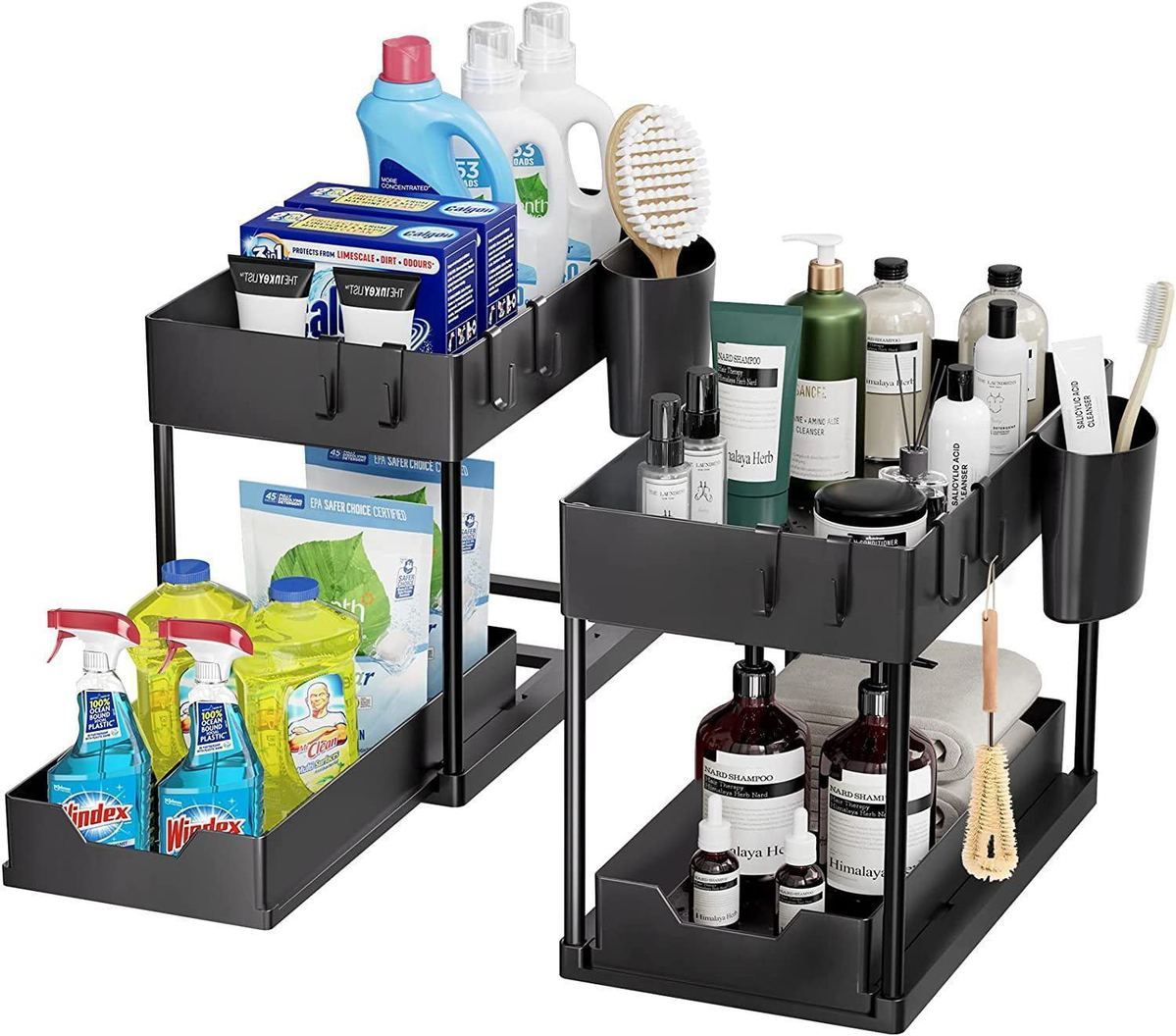Kitchen Sink Storage Double-layer Shelf, Home Pull-out Bathroom Countertop Multifunctional Spice Rack With Chopstick_voghion.com