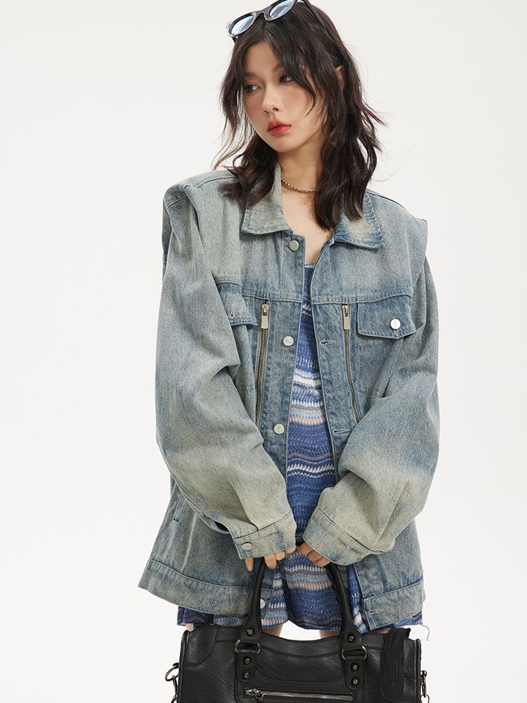 2024年春秋新款美式水洗牛仔外套女ins潮小眾夾克設計感百搭外套