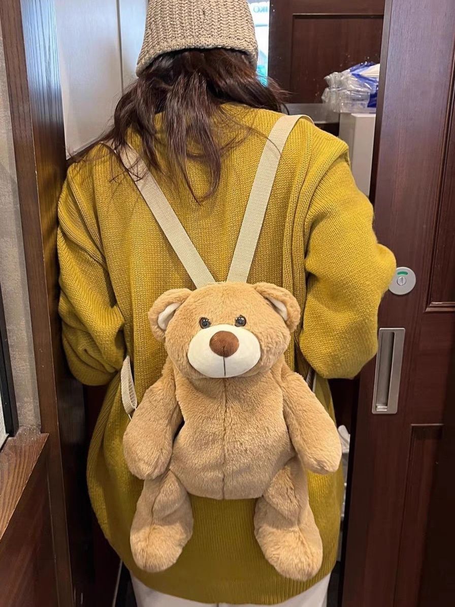 韓國AW同款可愛小熊雙肩包女毛絨公仔休閒背包個性卡通玩偶小背包