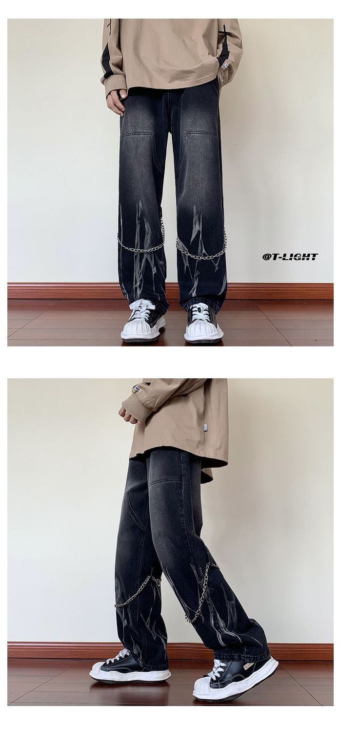 Black Pants Men's Ins Trendy Loose Wide-leg Straight Jeans Men's Pants Autumn And Winter Vibe High Street American Trousers_mkmklike.com