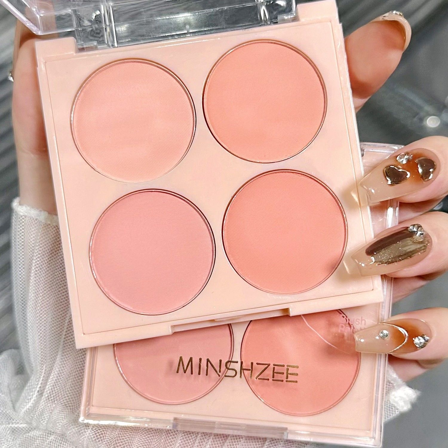 MINSHZEE茗希芝四色腮紅顯白自然裸妝顯色修容盤啞光腮紫胭脂