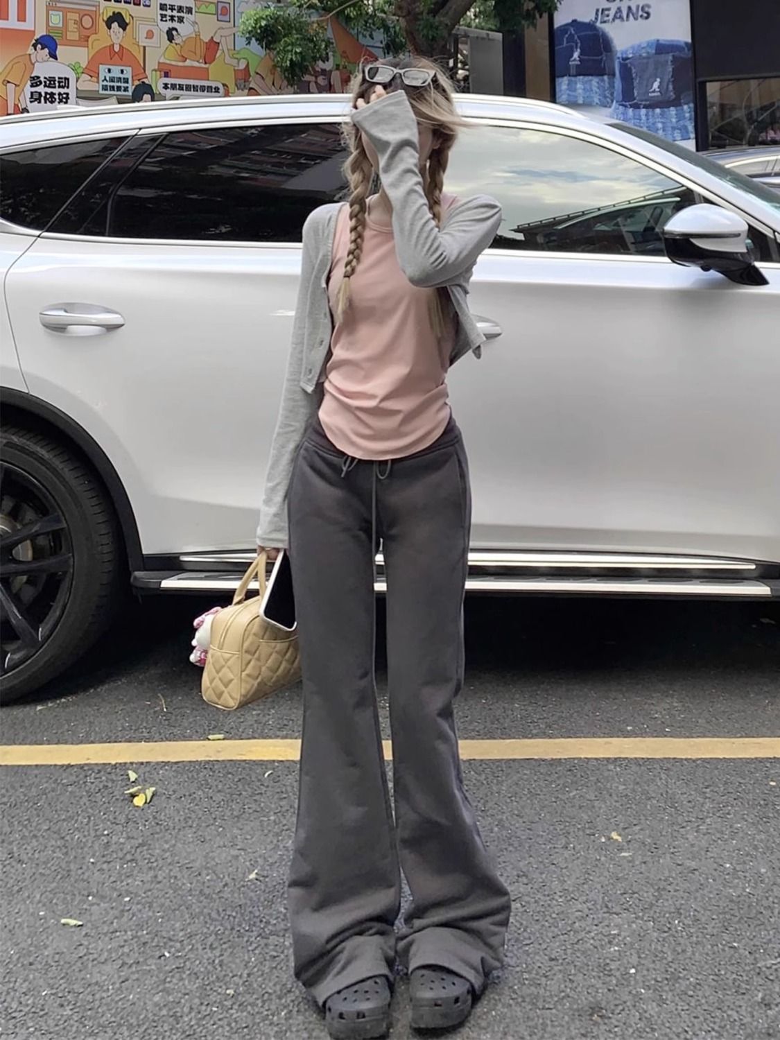 美式復古微喇運動褲女新款春秋季辣妹低腰直筒顯瘦休閒長褲潮
