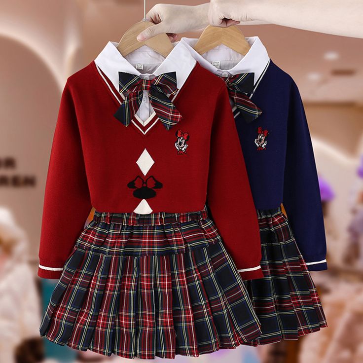 女童Jk学院风套装秋冬装洋气时髦百褶连衣裙儿童菱形格毛衣两件套