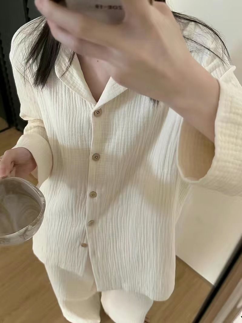 Korean design simple solid color cardigan pajamas for women spring and autumn new long-sleeved trousers can be worn outside casual suits