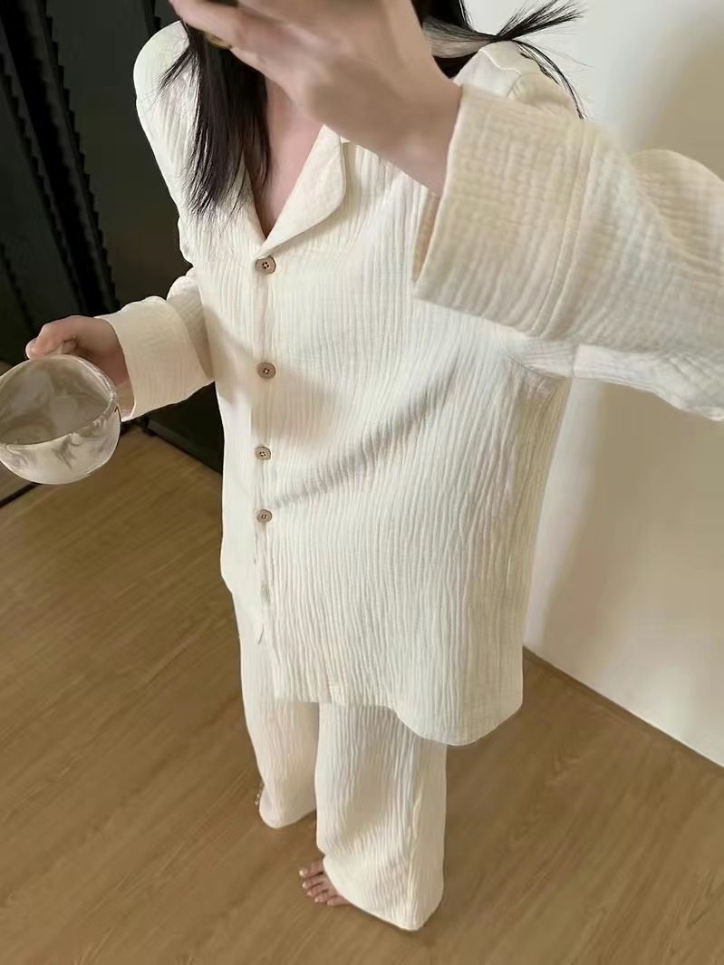 Korean design simple solid color cardigan pajamas for women spring and autumn new long-sleeved trousers can be worn outside casual suits