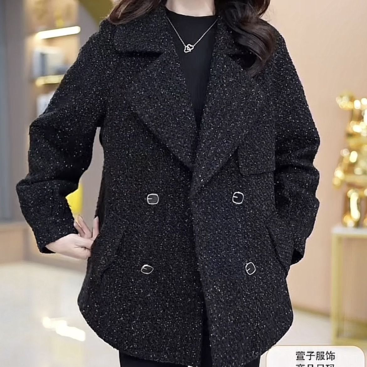 洋氣夾棉加厚陽光絨精紡外套女短款2023冬季新款時尚高檔顯瘦大衣