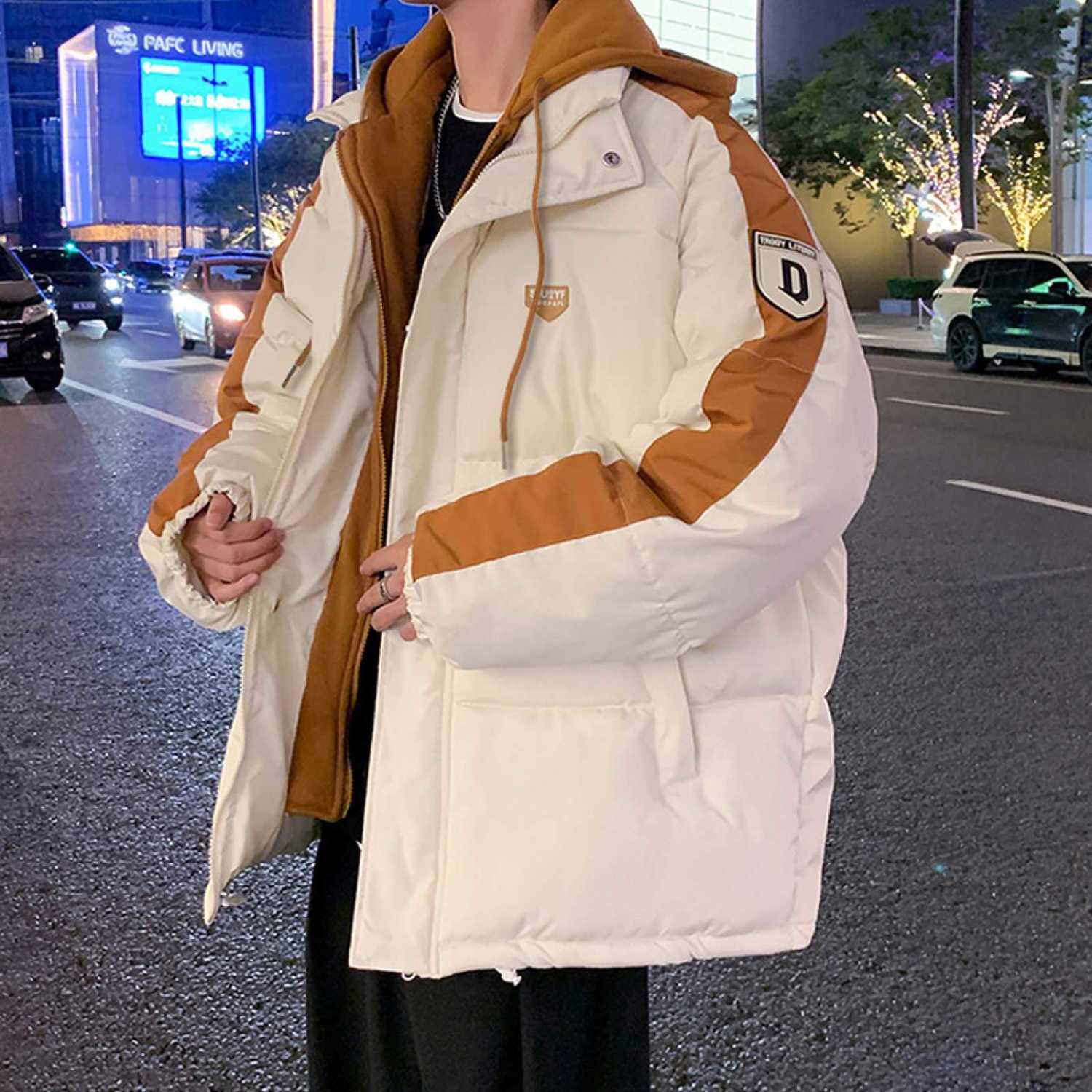 假兩件棉衣男生新款冬季加厚羽絨棉服港風ins棉襖連帽潮流麵包服