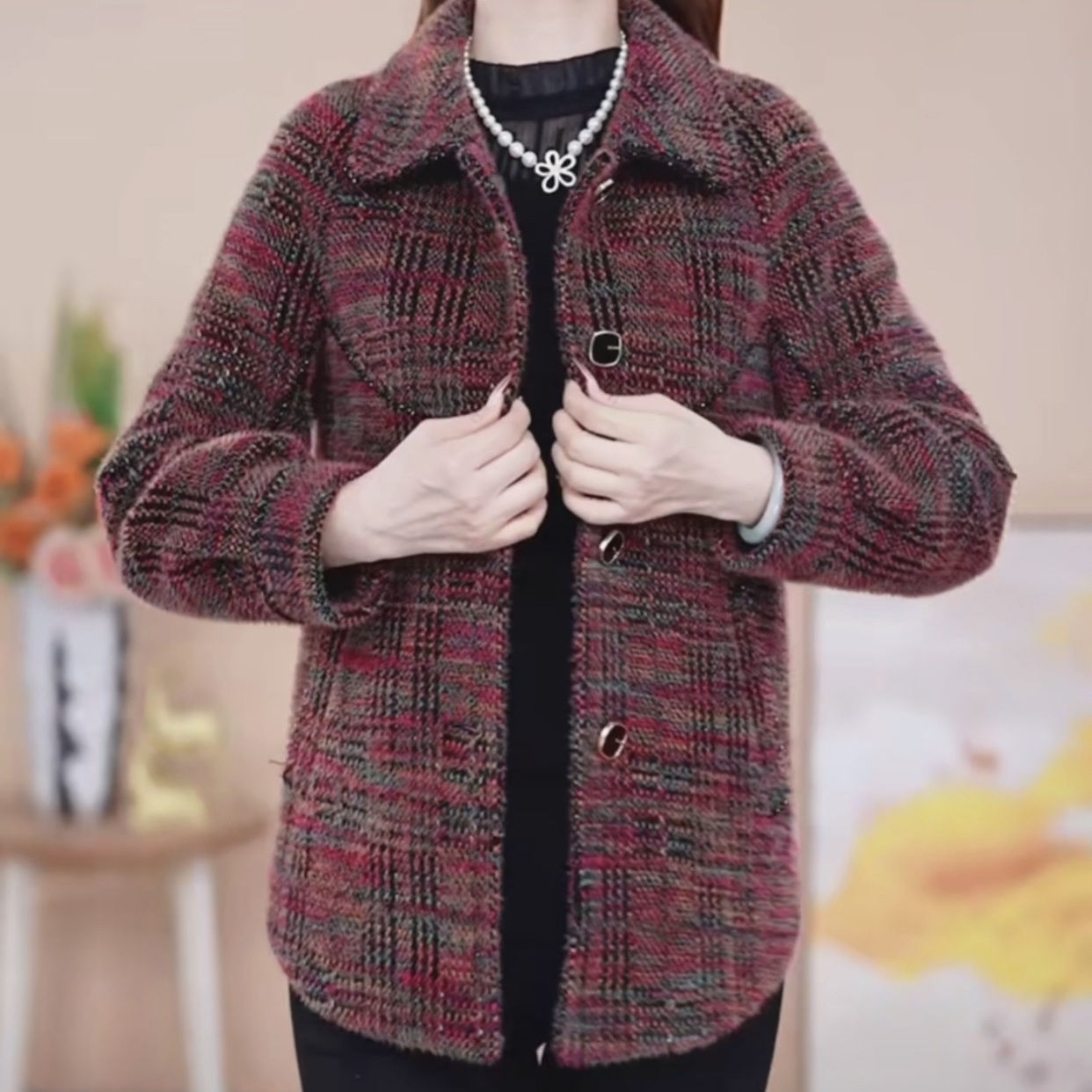 時尚雪爾絨外套女短款2023秋冬新款加厚貴夫人高檔美拉德外搭上衣