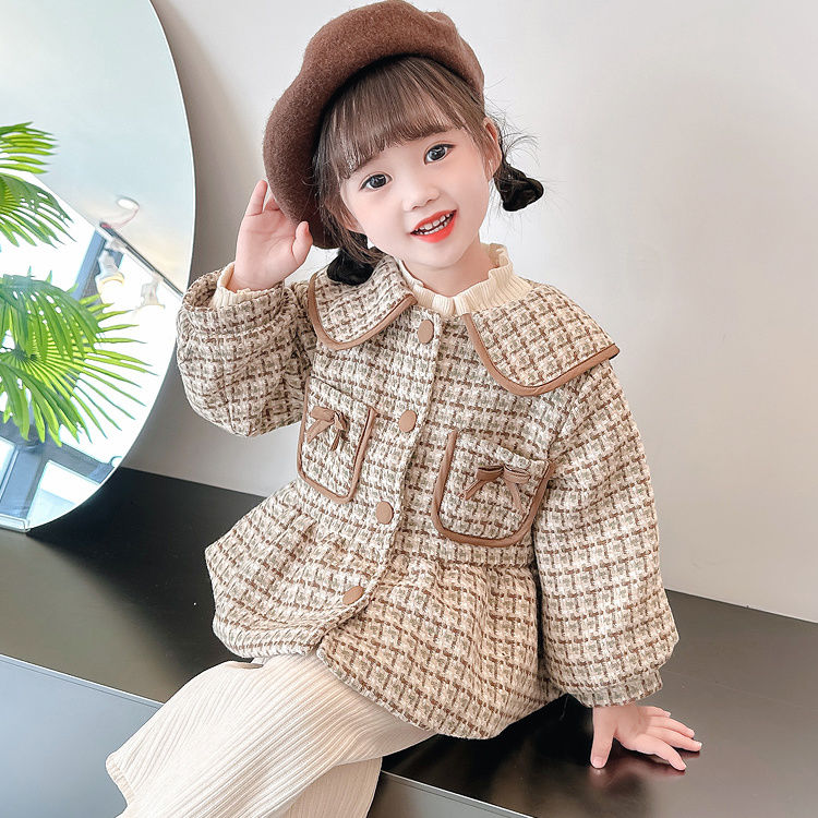 Girls' coats autumn and winter 2023 new children's winter fashionable style baby girl's winter coat quilted thickened tops