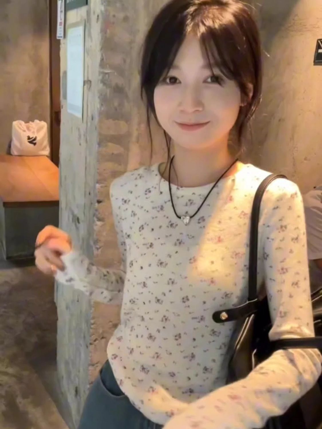 法式復古小碎花螺紋針織衫女秋季修身顯瘦T恤長袖內搭百搭打底衫