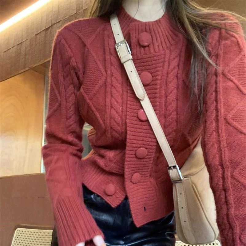 Milk soft and waxy Christmas Year of the Dragon animal year clothes New Year tops red knitted sweater cardigan thickened women's winter