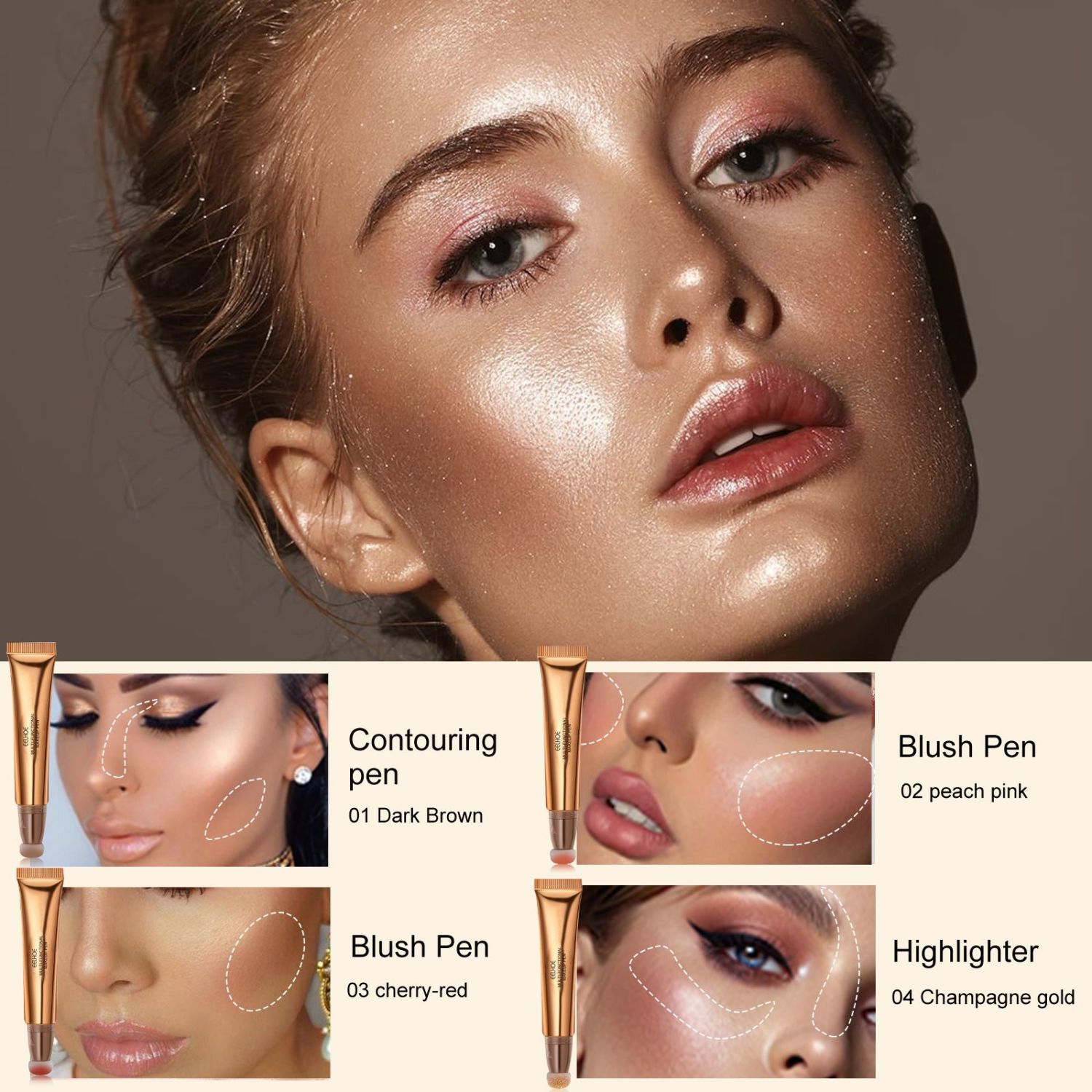 Multi-function High gloss powder blusher stick Facial contour multi-purpose cosmetic pen_voghion.com