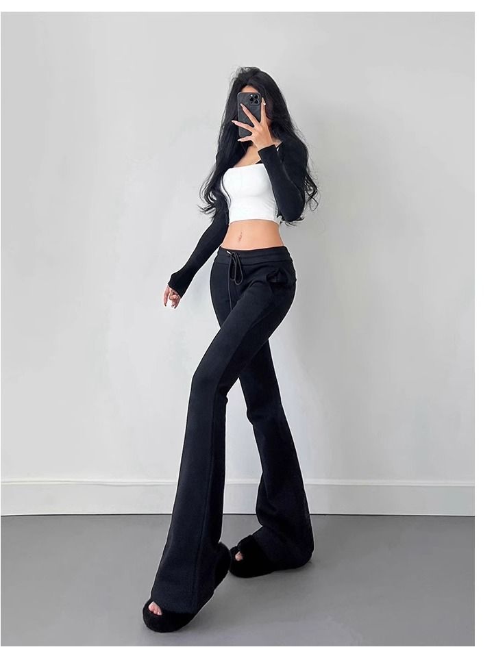 American retro hottie autumn and winter mid-low-waist bell-bottom pants for women, horseshoe casual sports slimming yoga floor-length trousers for women