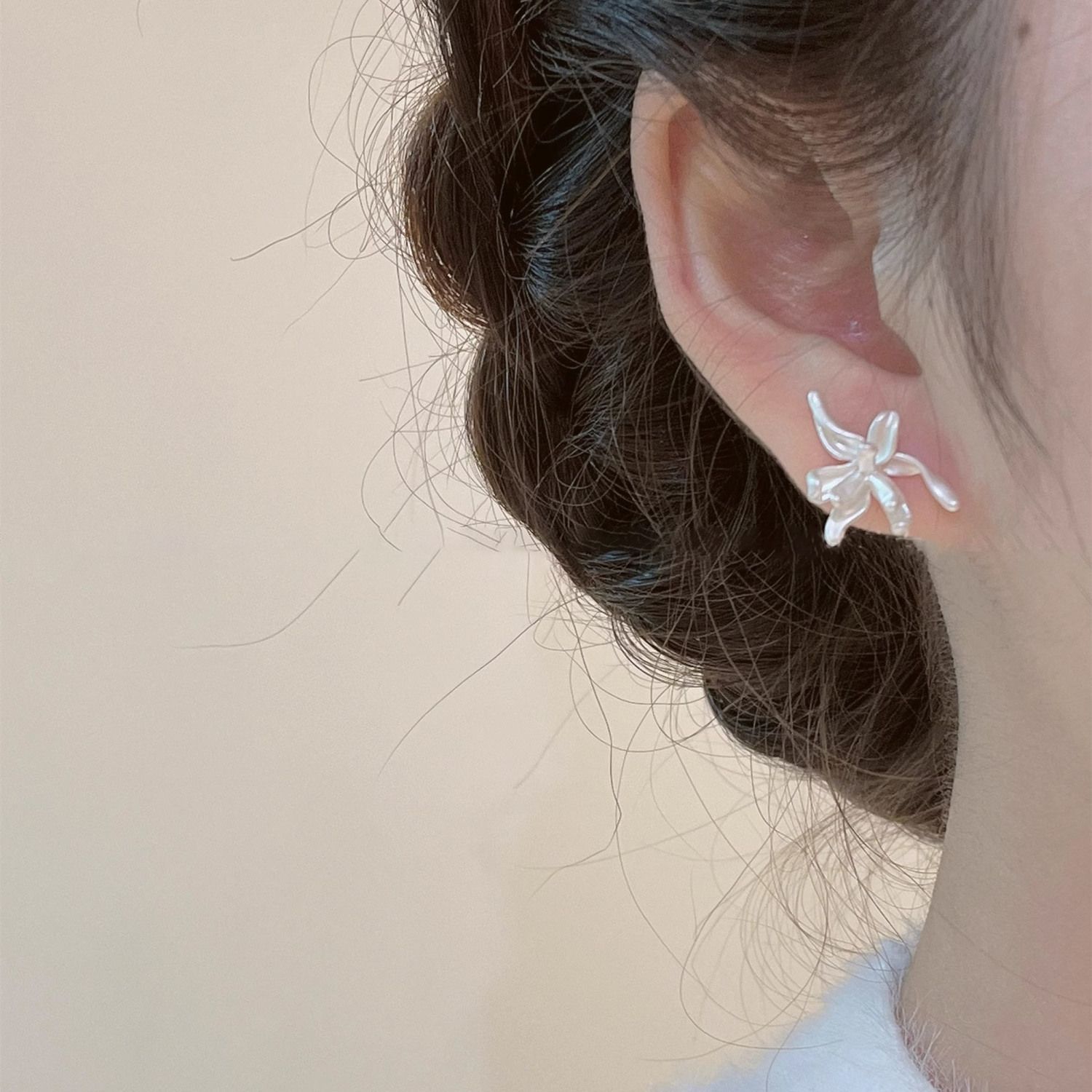 「鳶尾花」純銀耳釘超仙啞光花朵女鳶尾花耳飾s925銀針簡約小巧