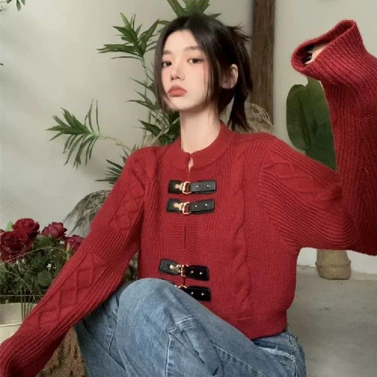 Sweet and Spicy Style Short Sweater Women's  Autumn and Winter New Korean Style Loose Lazy Style Knitted Cardigan Jacket